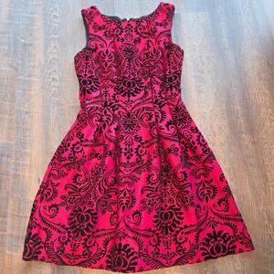 Gabby Skye Sleeveless Fit & Flare Red & Black Velvet 10